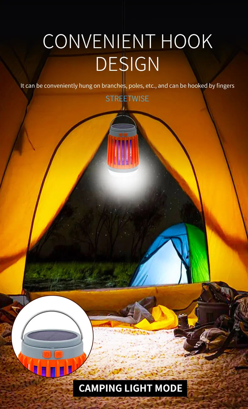 Electric Mosquito Killer Lamp UV Light Bug Zapper Trap Solar Charging Rechargeable Summer Fly Swatter Insect Killer Light