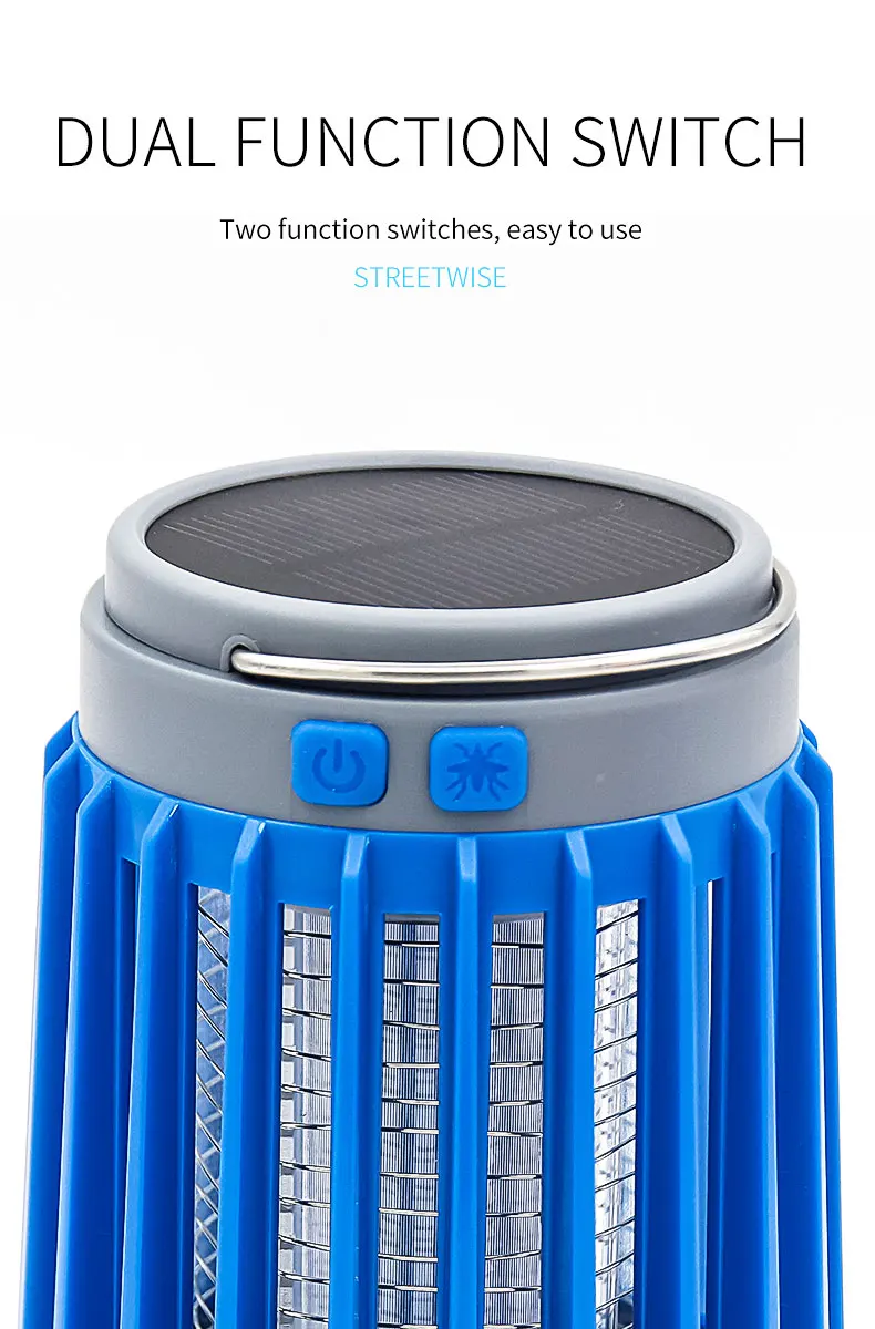 Electric Mosquito Killer Lamp UV Light Bug Zapper Trap Solar Charging Rechargeable Summer Fly Swatter Insect Killer Light