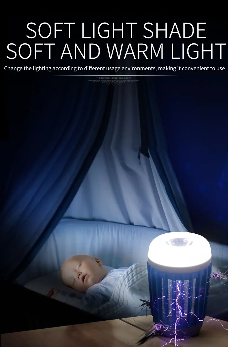 Electric Mosquito Killer Lamp UV Light Bug Zapper Trap Solar Charging Rechargeable Summer Fly Swatter Insect Killer Light
