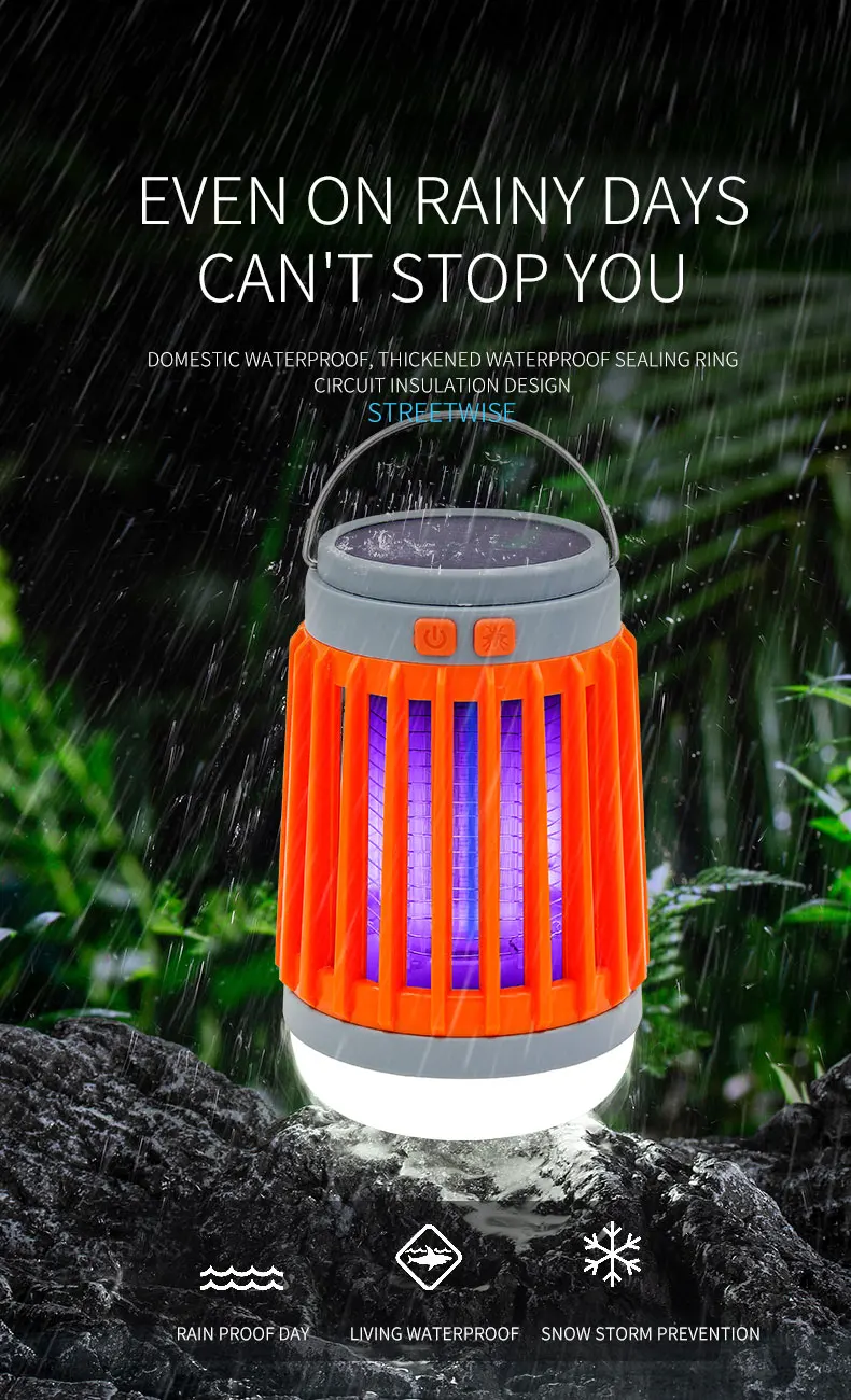 Electric Mosquito Killer Lamp UV Light Bug Zapper Trap Solar Charging Rechargeable Summer Fly Swatter Insect Killer Light