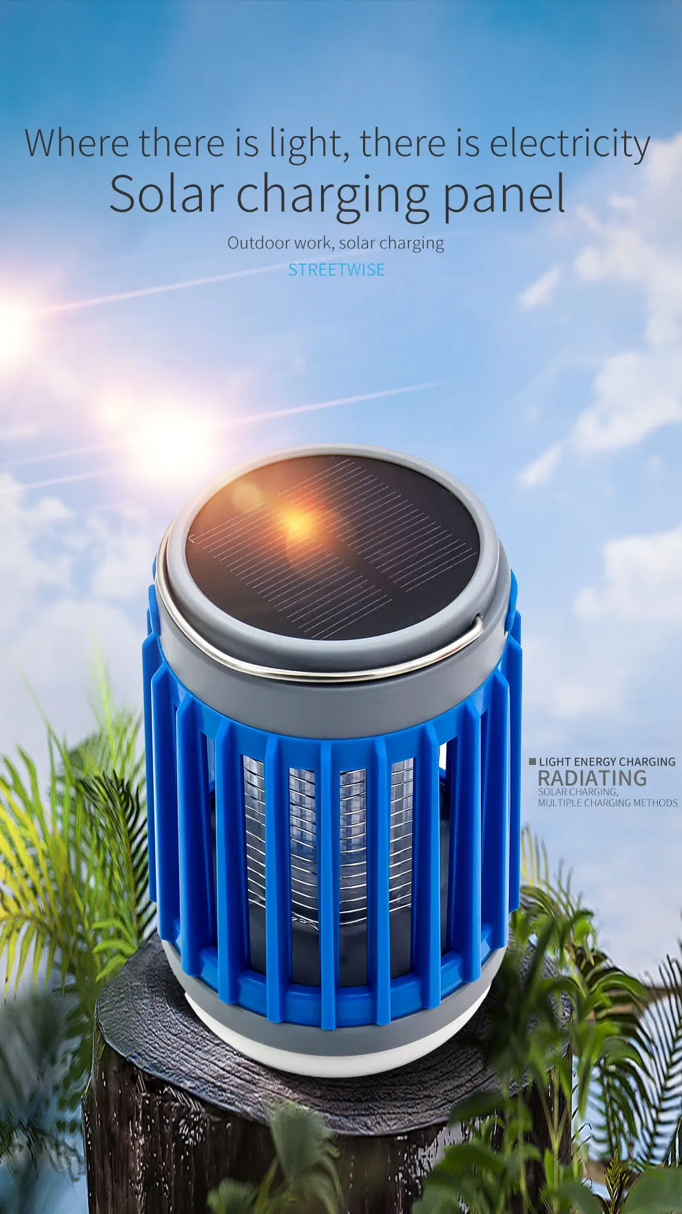 Electric Mosquito Killer Lamp UV Light Bug Zapper Trap Solar Charging Rechargeable Summer Fly Swatter Insect Killer Light