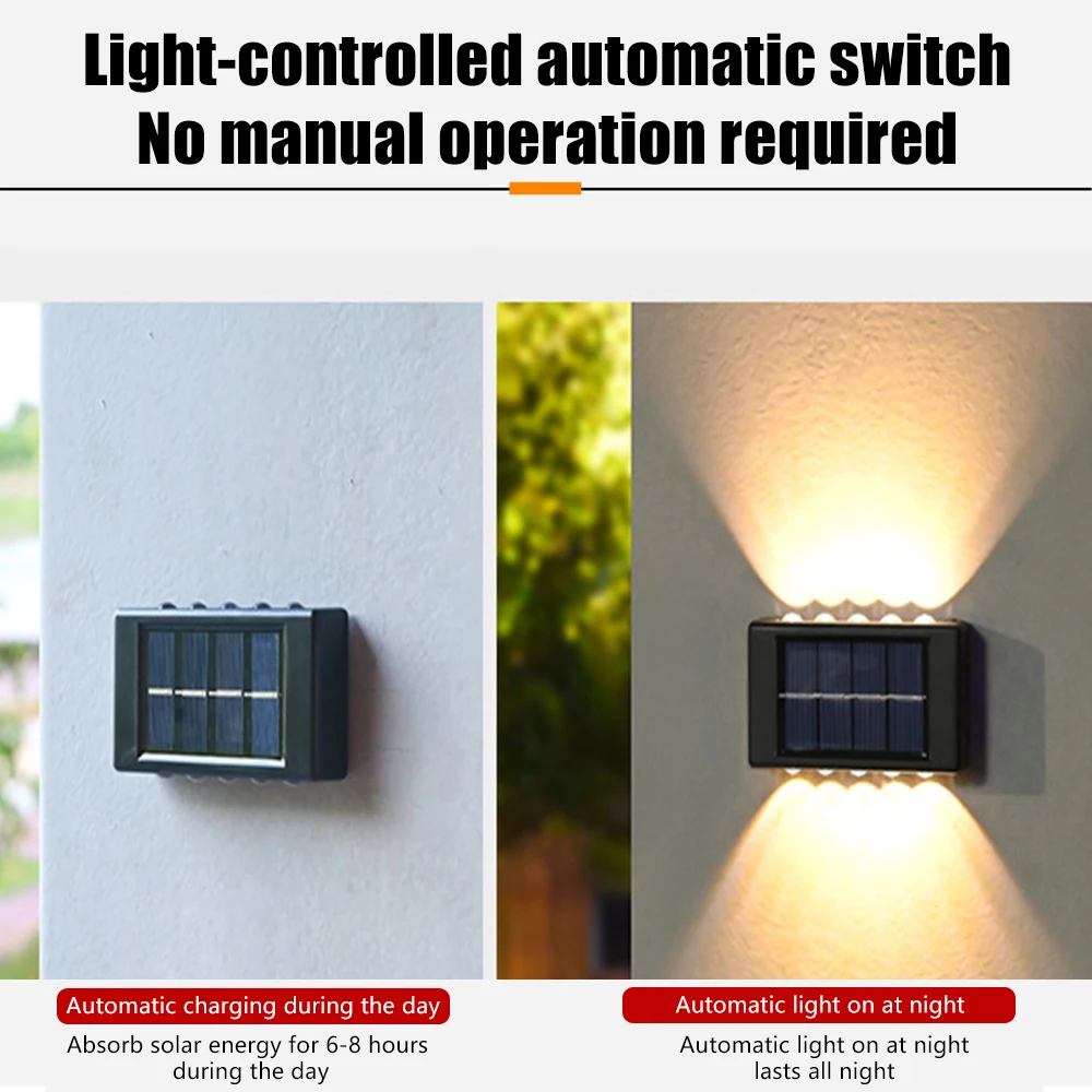 10 LED Solar Wall Lamp Outdoor Waterproof Solar Powered Light UP and Down Illuminate Home Garden Porch Yard Decoration