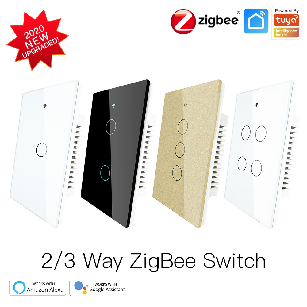 ZigBee Smart Light Switch,Wall Touch Panel US,With Neutral/No Neutral ,No Capacitor,Tuya Smart Life,Works with Alexa,Google Hub