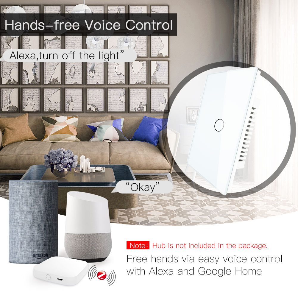 ZigBee Smart Light Switch,Wall Touch Panel US,With Neutral/No Neutral ,No Capacitor,Tuya Smart Life,Works with Alexa,Google Hub