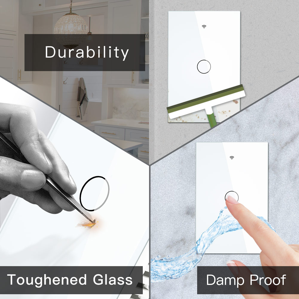 ZigBee Smart Light Switch,Wall Touch Panel US,With Neutral/No Neutral ,No Capacitor,Tuya Smart Life,Works with Alexa,Google Hub