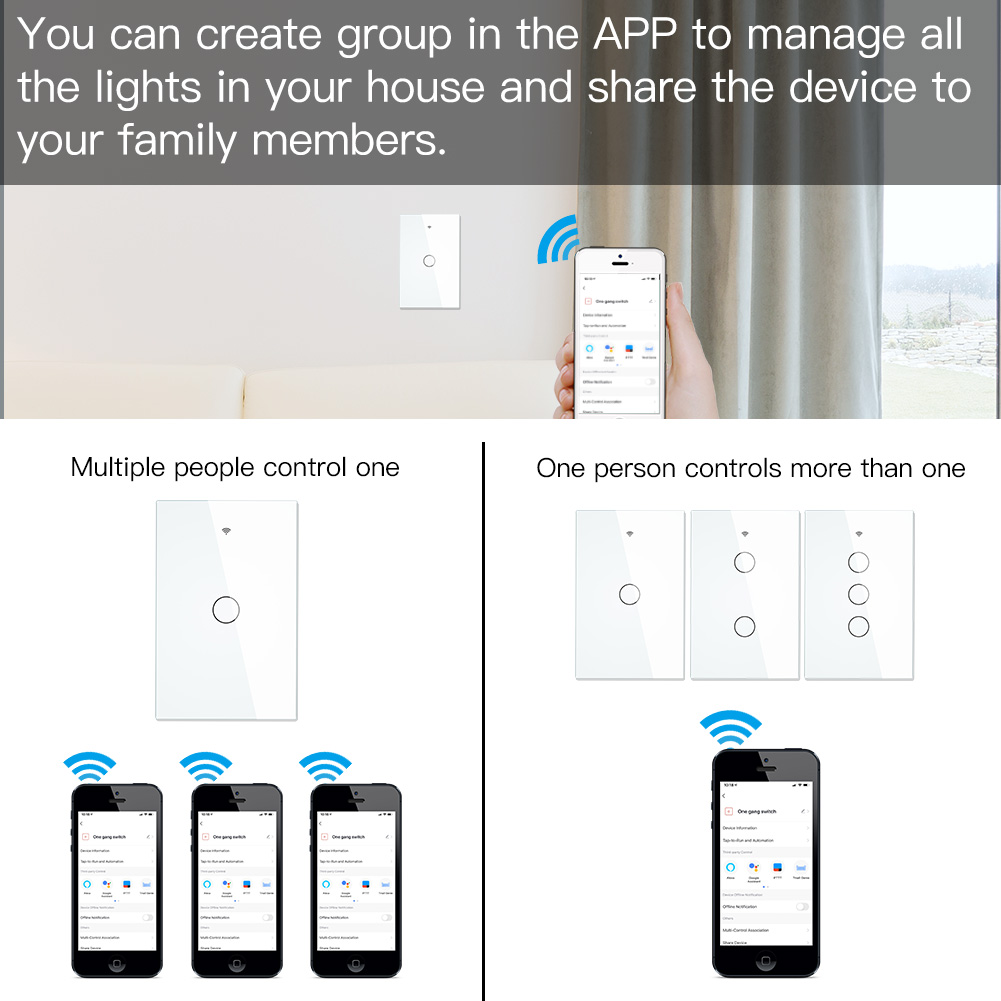 ZigBee Smart Light Switch,Wall Touch Panel US,With Neutral/No Neutral ,No Capacitor,Tuya Smart Life,Works with Alexa,Google Hub