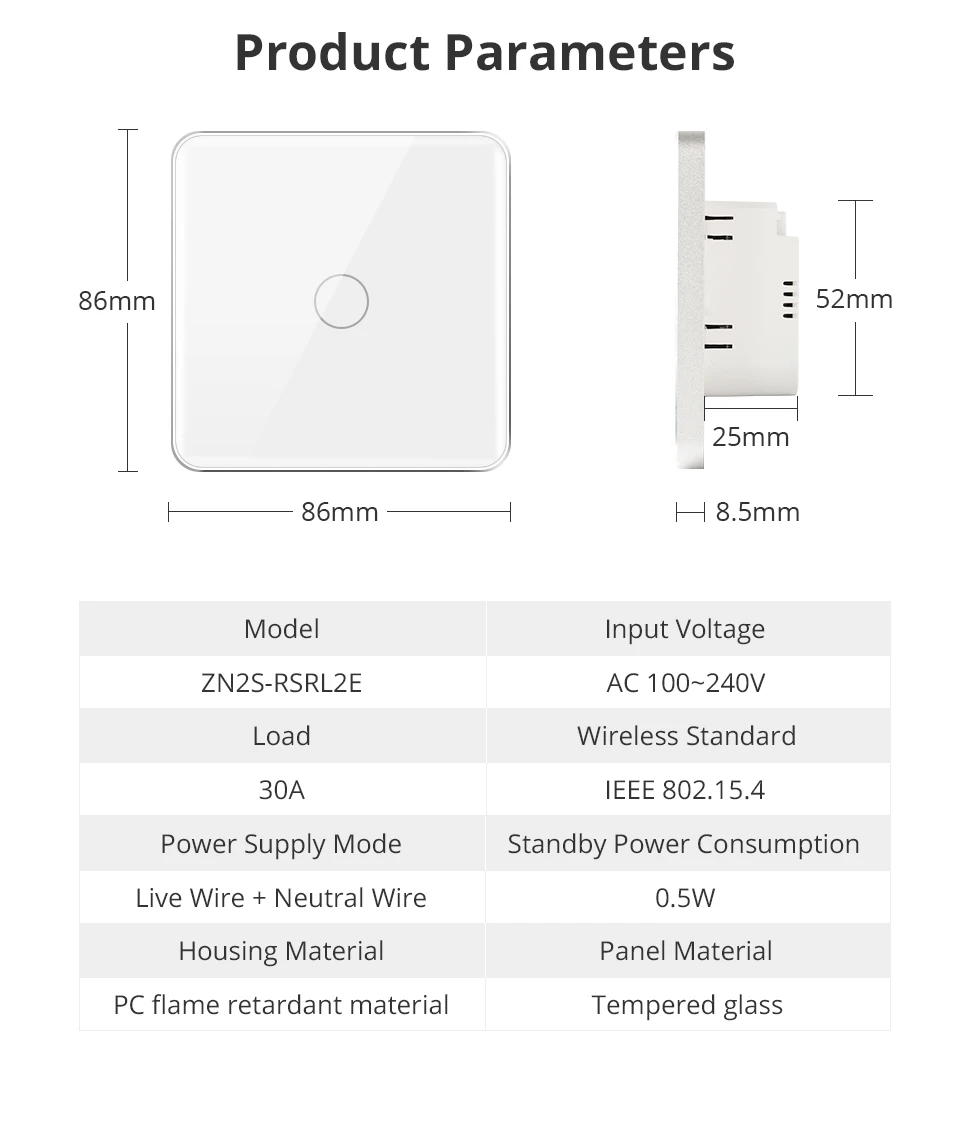 Zemismart Zigbee 30A Water Heater Switch Work with Tuya EU Touch Boiler Switch Electric Light Switch High Power Alexa Google