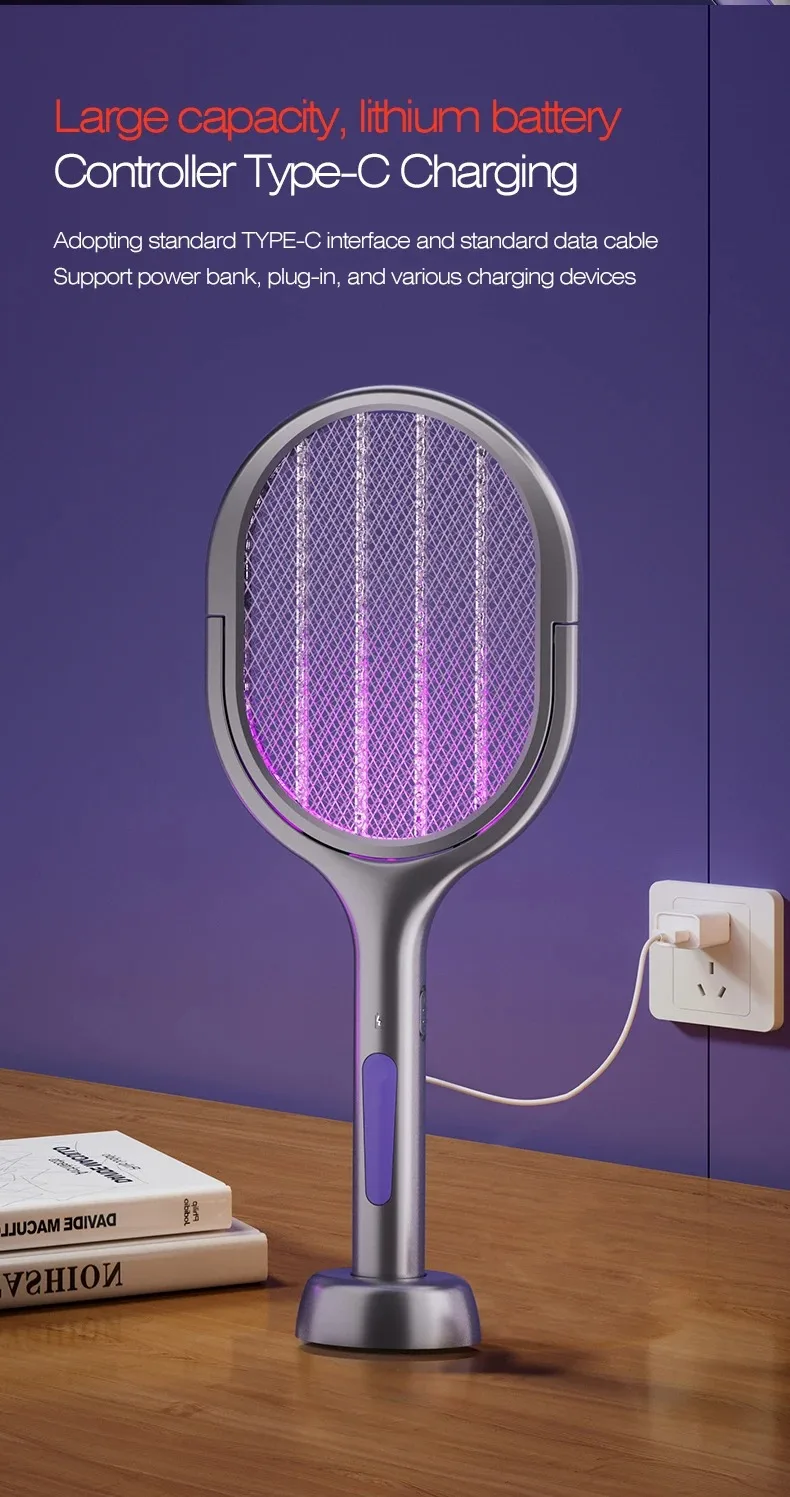 Telescopic Electric Mosquito Swatter & UV Trap Lamp, Extendable 109cm, Safe Physical Killer, Rechargeable, Wall Mount No Gap