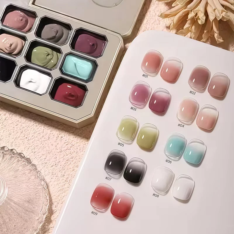 9-Color Solid Gradient High-Saturation Blush Nail Polish, French Manicure Gel, Suitable for Nail Technicians and Beginners.