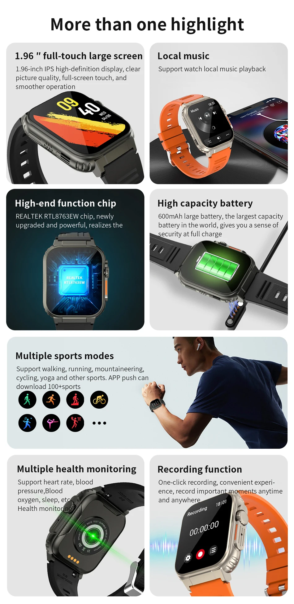 LIGE Bluetooth Call Men Smart Watch Women 600Mah Large Battery 100+ Sports Fitness Tracker Waterproof Local Music Smartwatch Man