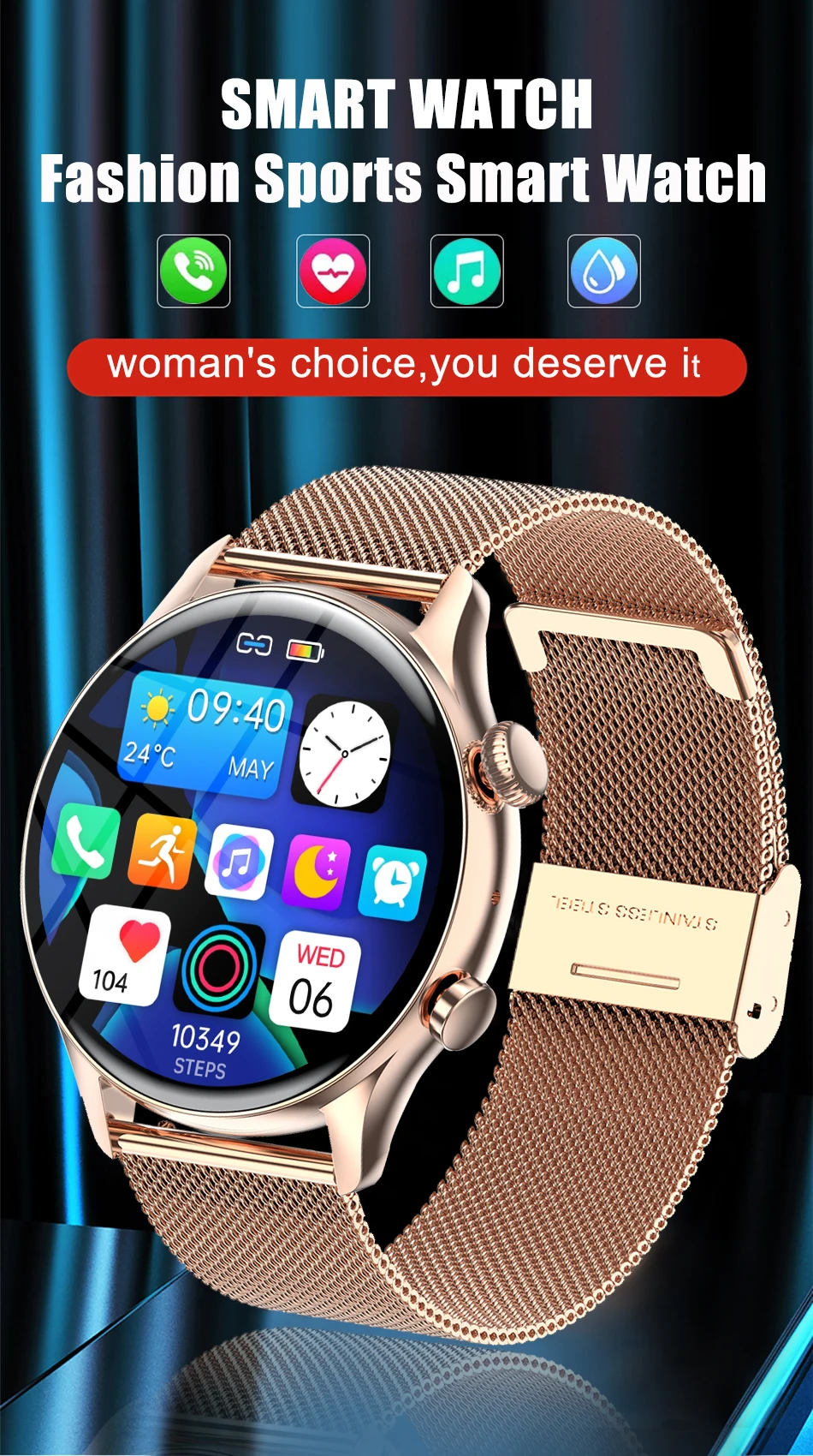 2026 New Smartwatch Women AMOLED HD Screen Always On Display Bluetooth Call IP68 Waterproof GPS Smart Men Watch For Android ios