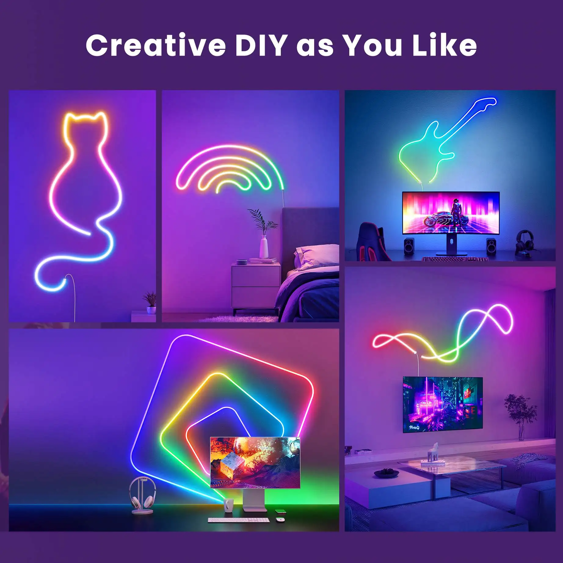 Tuya Smart Wifi Tube Neon Flexible RGBIC LED Strip Light Addressable RGB Tape Ambient Decor Lamp WS2811 for Alexa Google Home