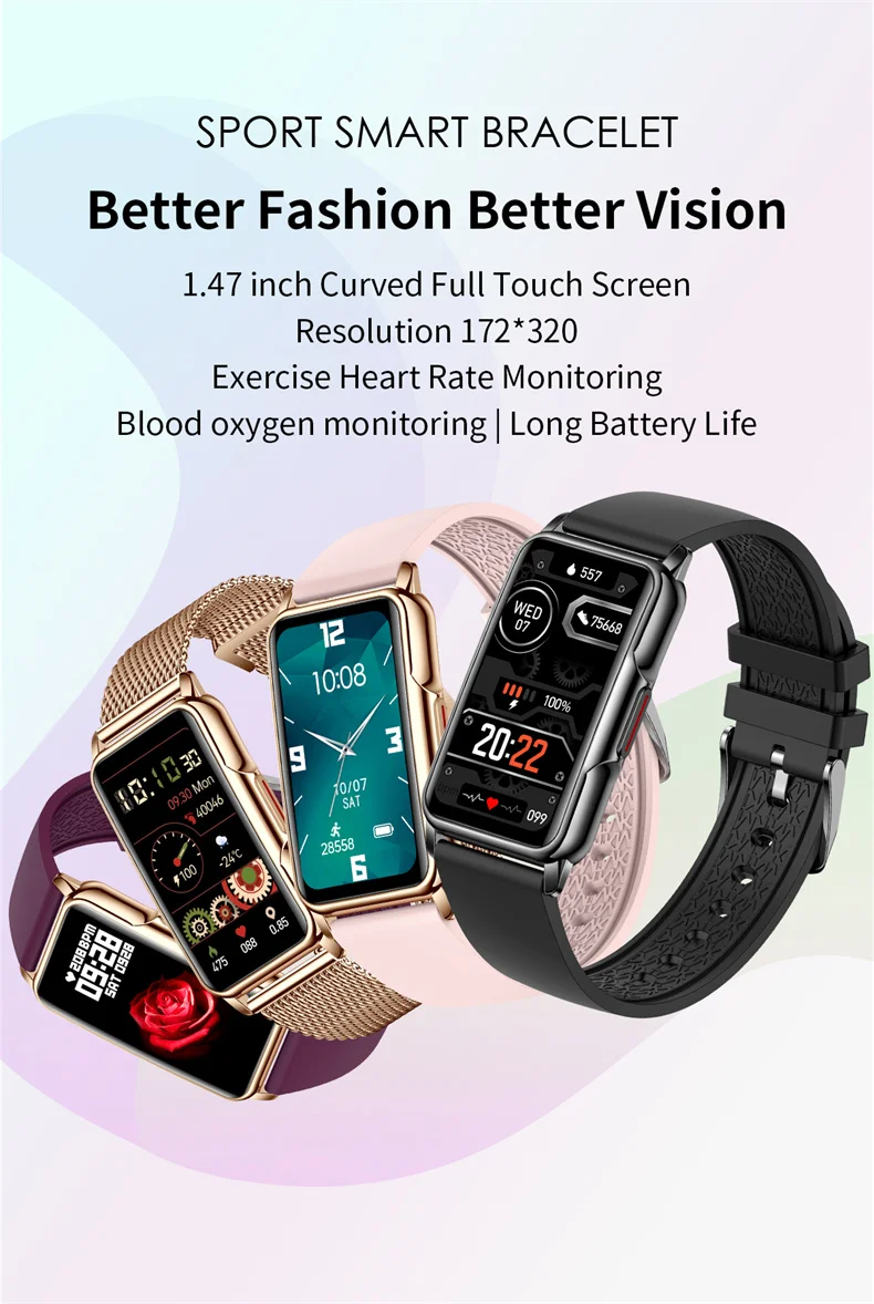 Smart Bracelet Women Smartwatch Men Heart Rate Blood Oxygen Waterproof Sport Fitness Smart Band Watch Call Reminder Ladies+Gift