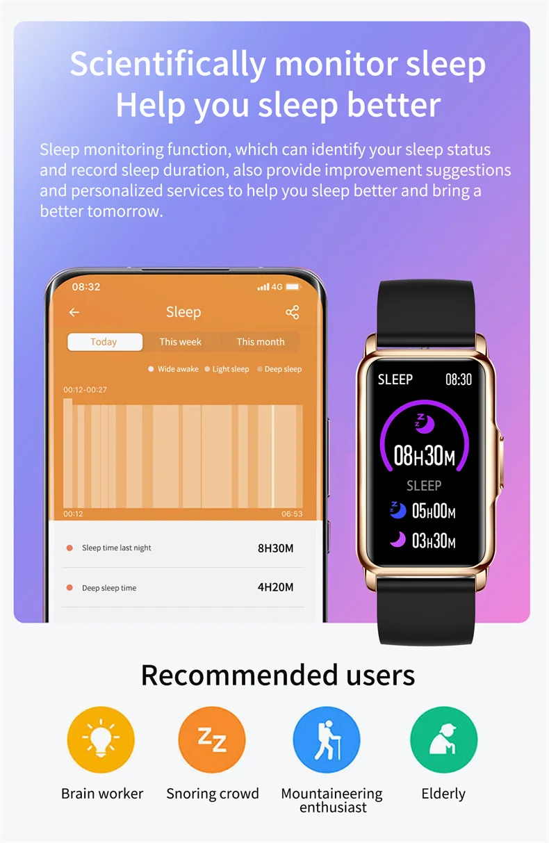 Smart Bracelet Women Smartwatch Men Heart Rate Blood Oxygen Waterproof Sport Fitness Smart Band Watch Call Reminder Ladies+Gift