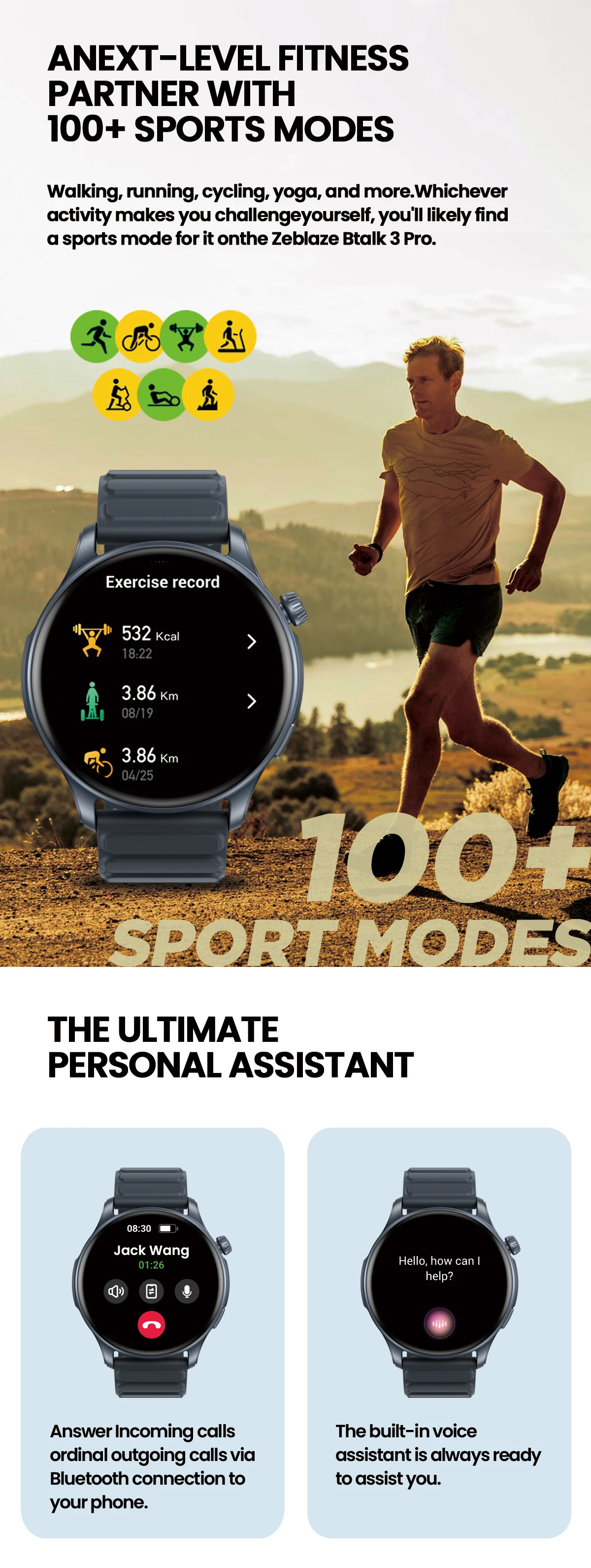 [2024 World Premiere] Zeblaze Btalk 3 Pro Smart Watch AMOLED Display Hi-Fi Bluetooth Phone Calls Health and Fitness Tracking