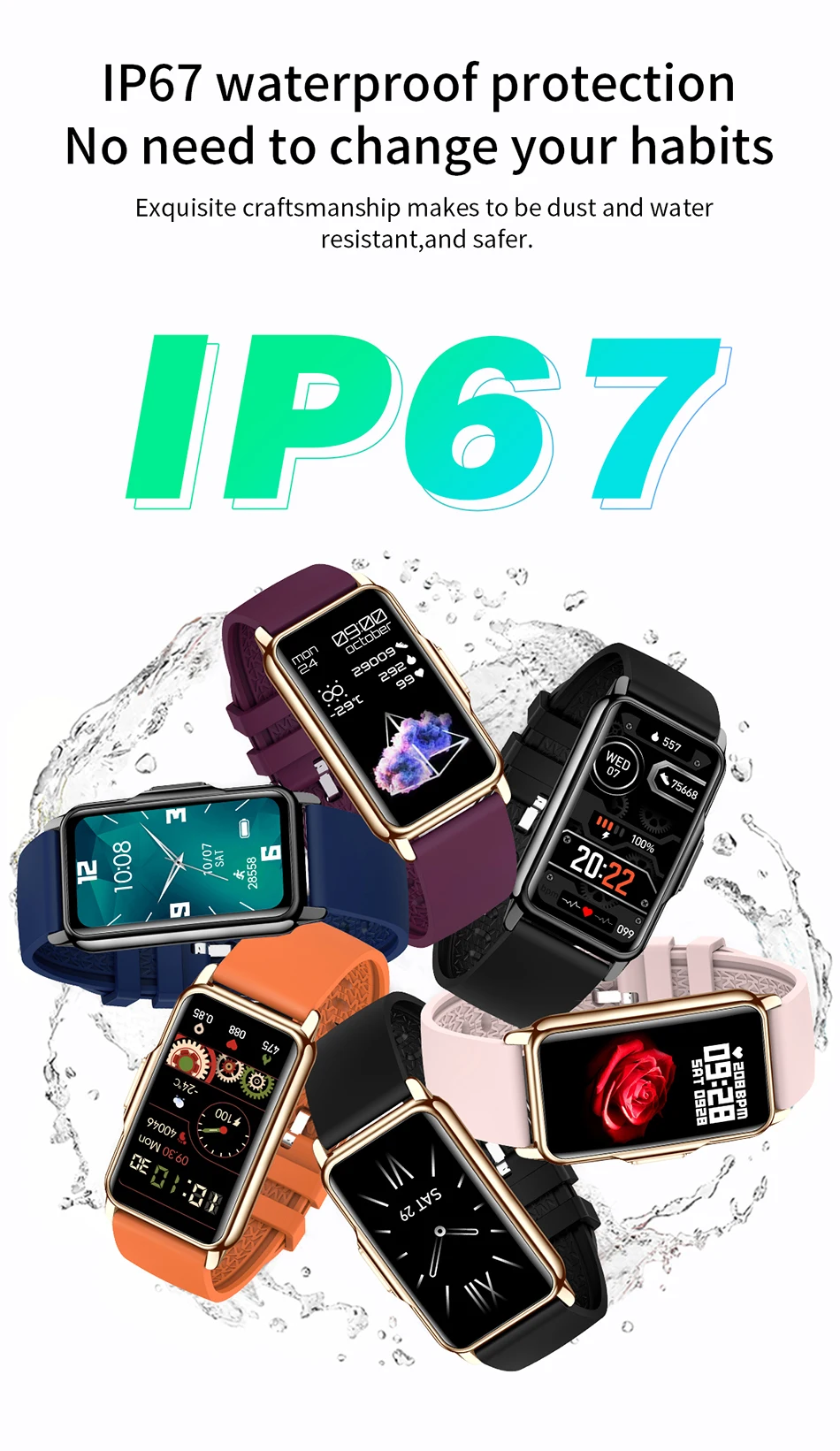 LIGE Smart Watch Women Full Touch Screen Bluetooth Call IP67 Waterproof Sports Fitness Tracker Smartwatch Women