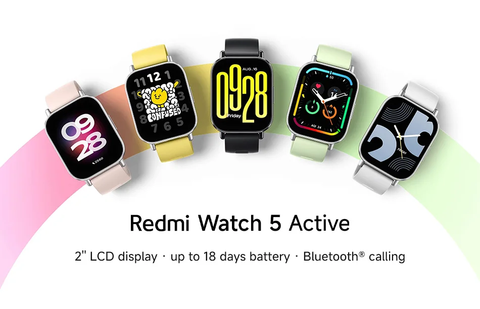 Global Version Xiaomi Redmi Watch 5 Active 2'' Display Up to 18 days of battery life 140+ Workout Modes Bluetooth Calling 5ATM