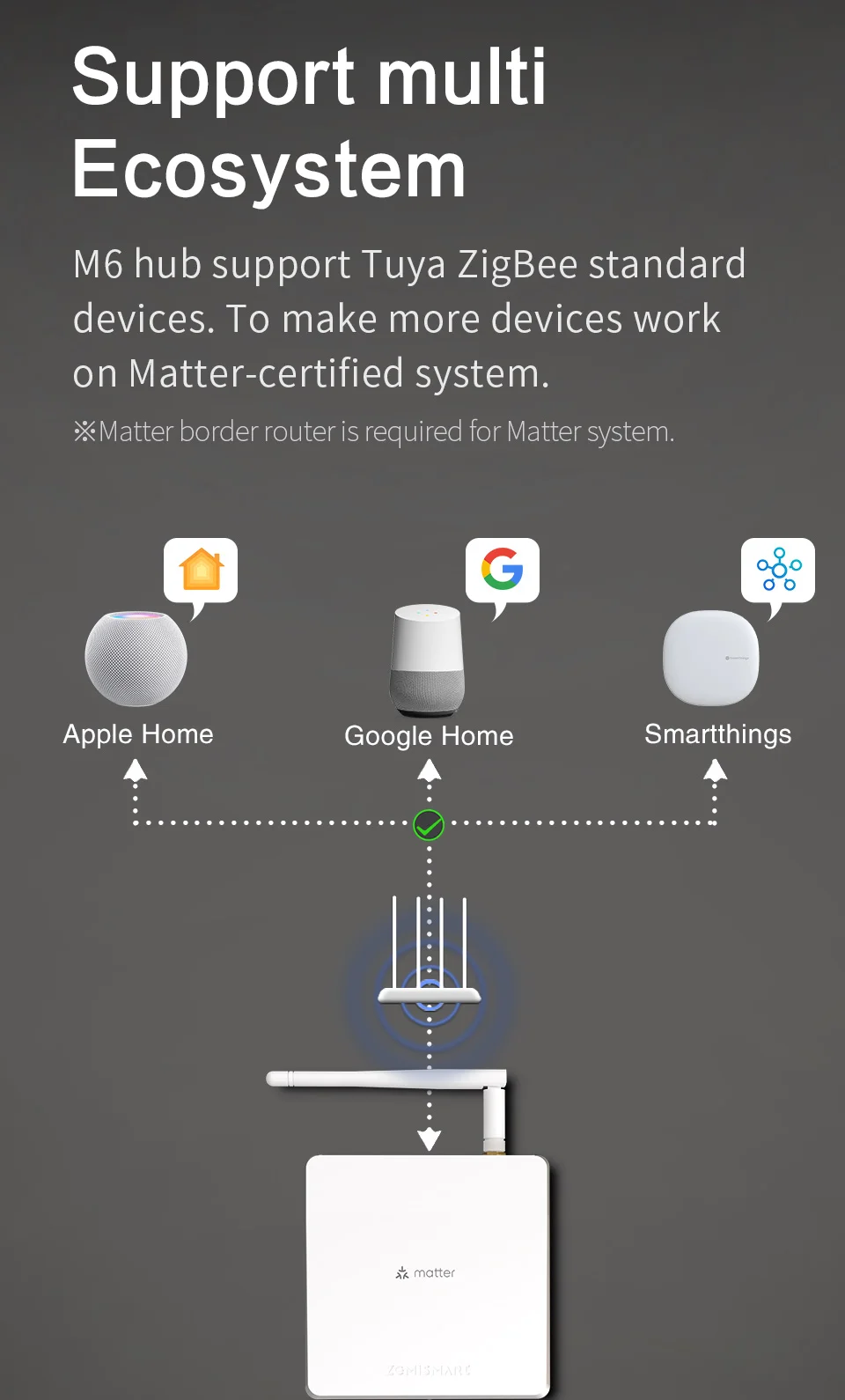 Zemismart M6 Hub Matter Zigbee Gateway with Antenna Work with Tuya Homekit Google Home SmartThings App Control Zigbee Devices