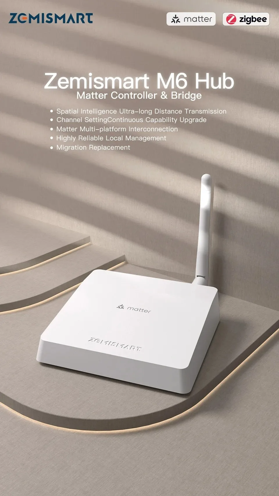 Zemismart Matter Zigbee Thread Hub Smart Home Bridge Matter Gateway Work with Tuya App Support Google Home Smartthings HA