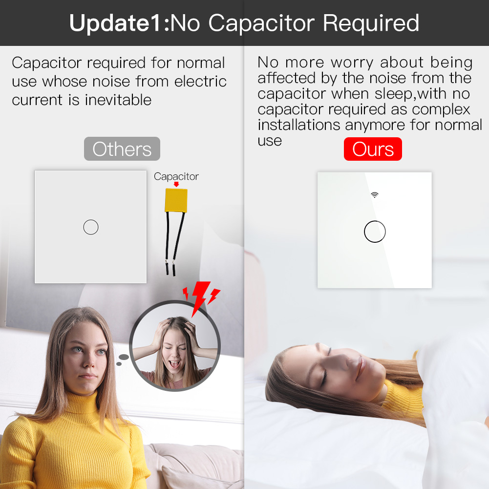 ZigBee Wall Touch Smart Light Switch With Neutral/No Neutral ,No Capacitor Smart Life/Tuya Works with Alexa,Google Hub Required