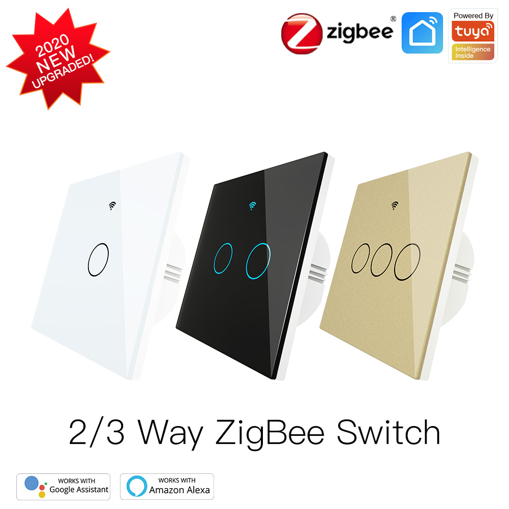 ZigBee Wall Touch Smart Light Switch With Neutral/No Neutral ,No Capacitor Smart Life/Tuya Works with Alexa,Google Hub Required