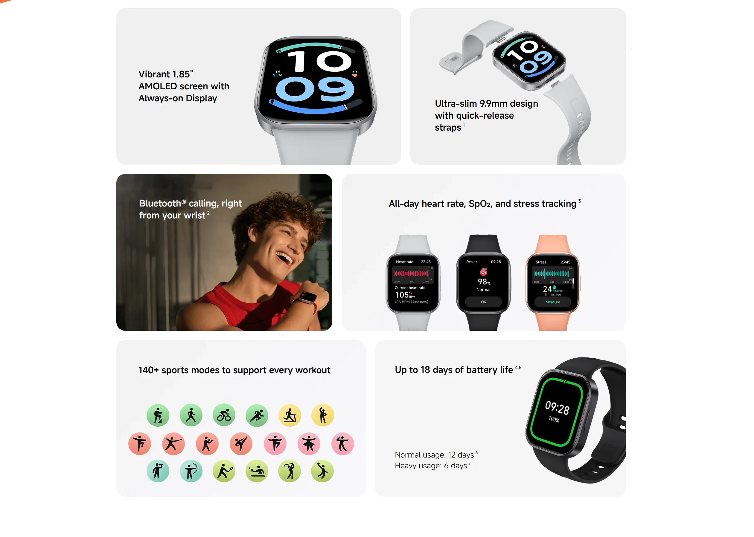 Xiaomi Redmi Watch 6 Active Smartwatch Global Version 1.85'' Display Up to 18 Days of Battery Life 140+ Workout Modes IP68