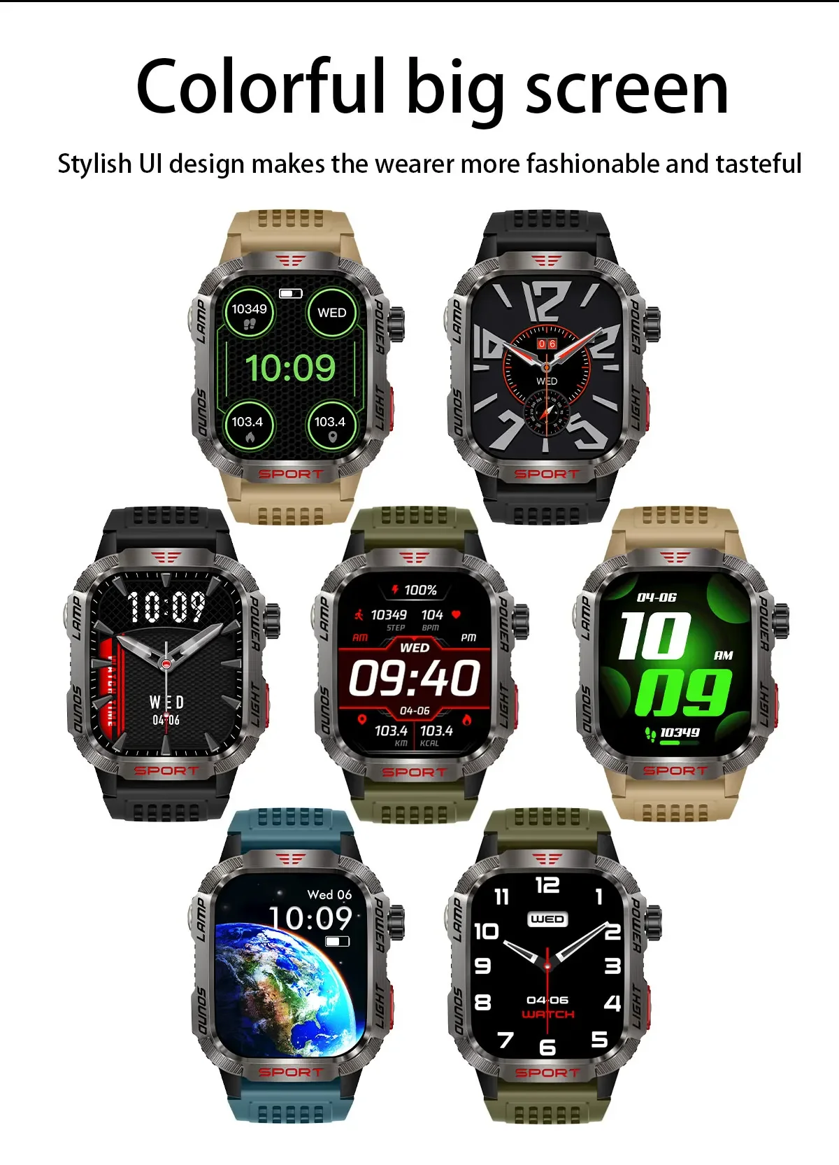 New 2.01-inch Outdoor Men Smart Watch 3ATM Waterproof Bracelet 600Mah Battery Compass LED Flashlight Bluetooth Call Smartwatches