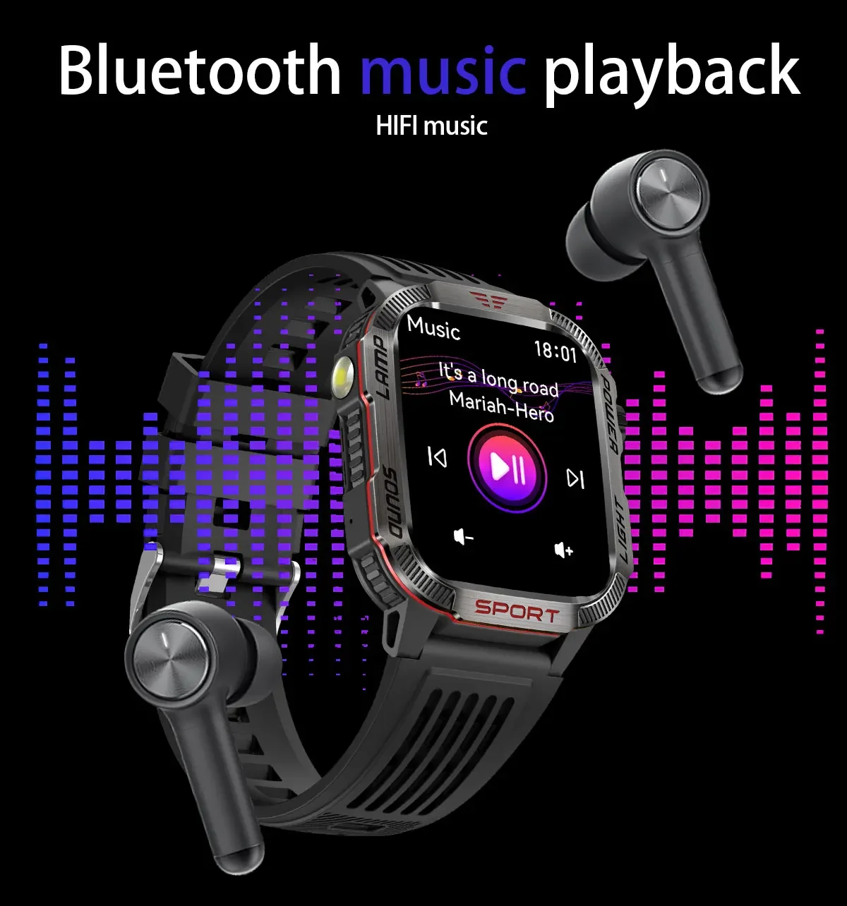 New 2.01-inch Outdoor Men Smart Watch 3ATM Waterproof Bracelet 600Mah Battery Compass LED Flashlight Bluetooth Call Smartwatches