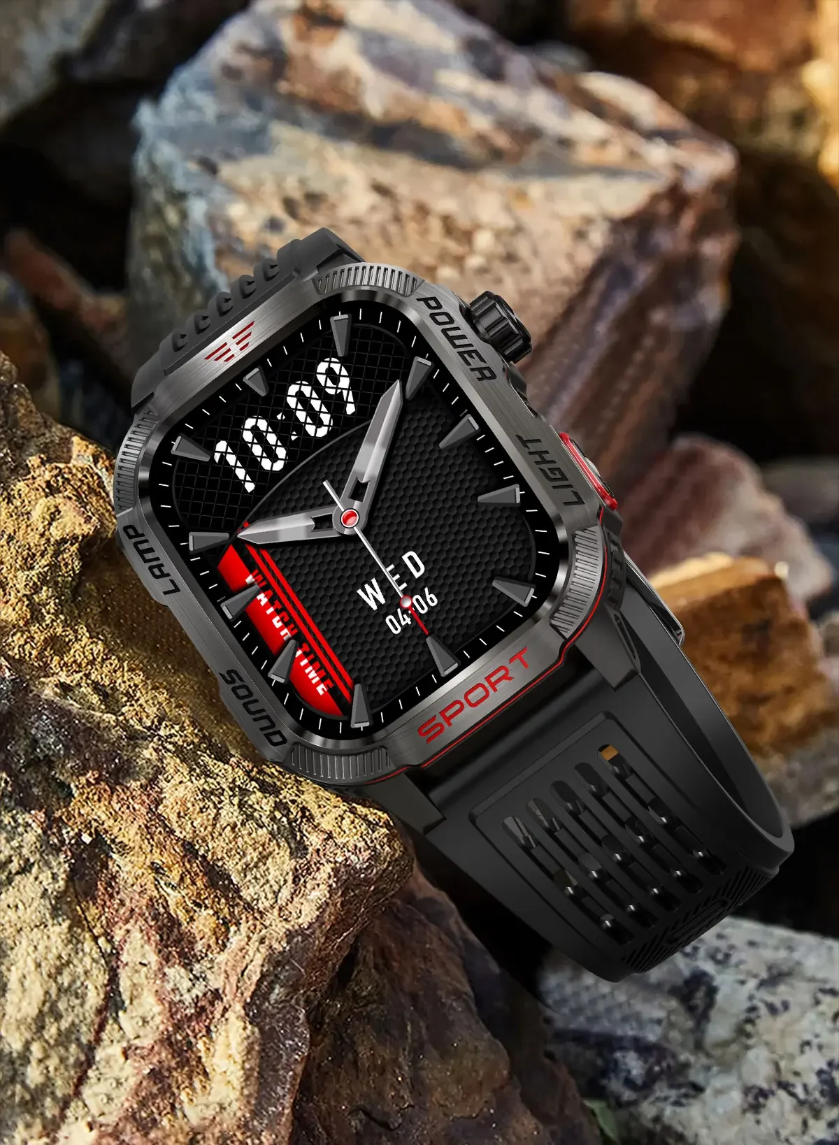 New 2.01-inch Outdoor Men Smart Watch 3ATM Waterproof Bracelet 600Mah Battery Compass LED Flashlight Bluetooth Call Smartwatches
