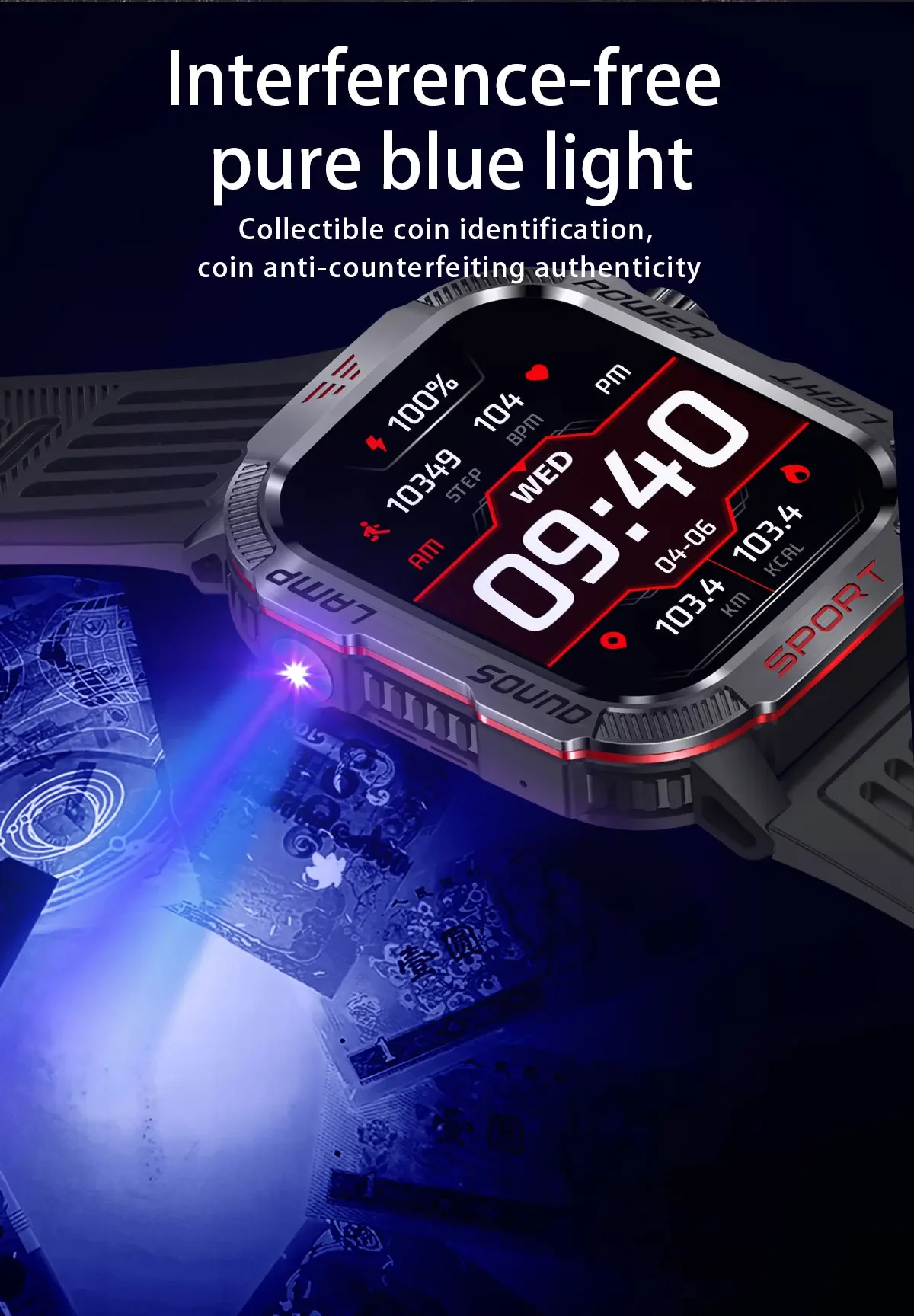 New 2.01-inch Outdoor Men Smart Watch 3ATM Waterproof Bracelet 600Mah Battery Compass LED Flashlight Bluetooth Call Smartwatches