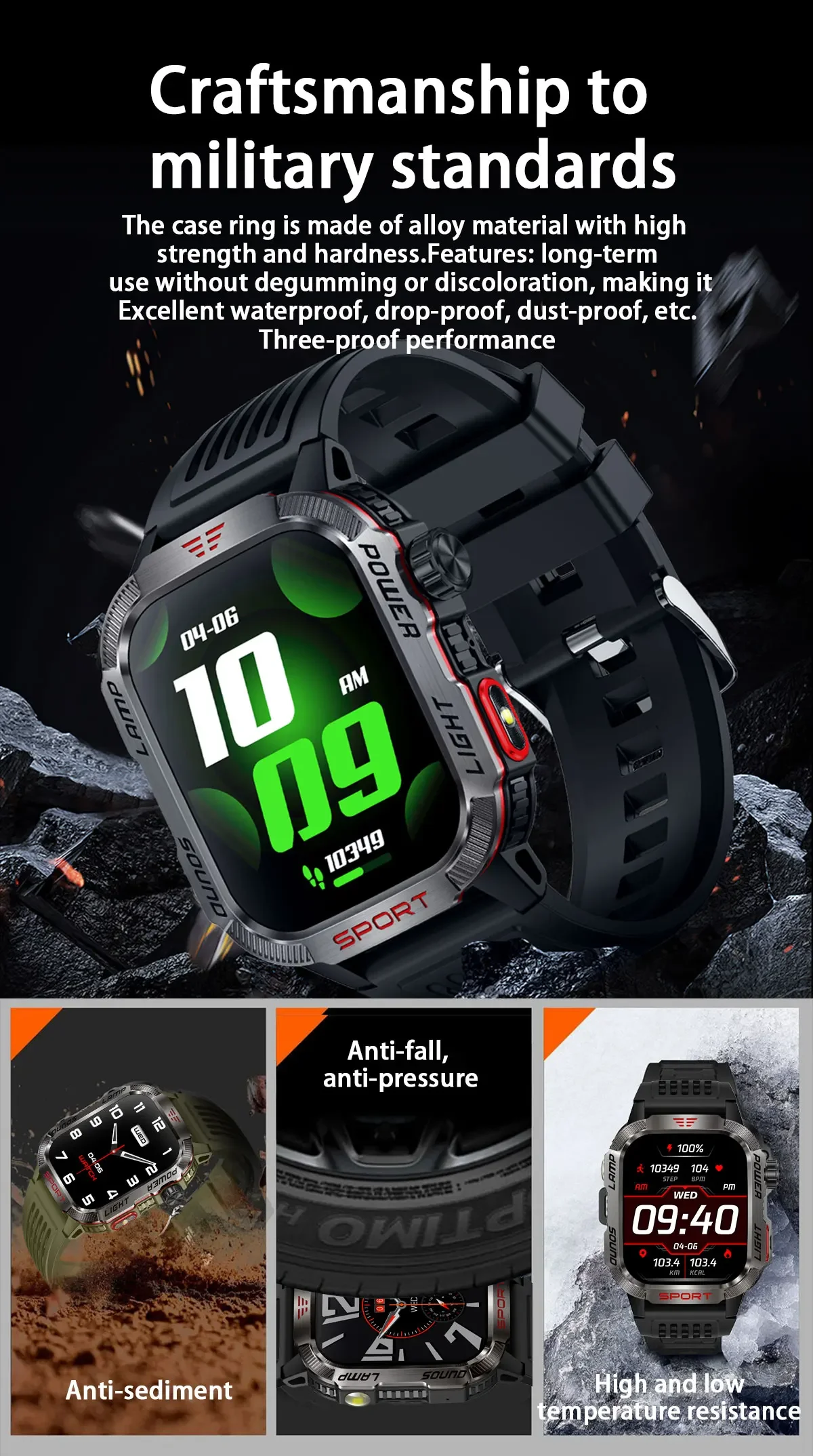 New 2.01-inch Outdoor Men Smart Watch 3ATM Waterproof Bracelet 600Mah Battery Compass LED Flashlight Bluetooth Call Smartwatches