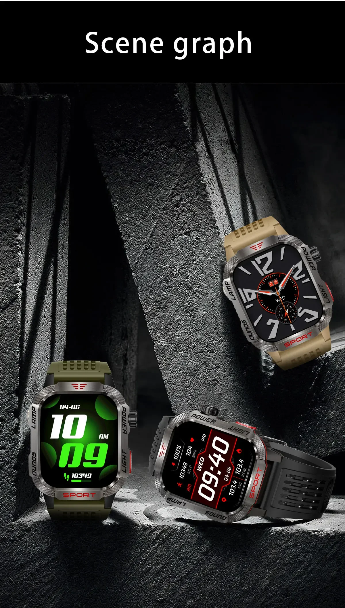 New 2.01-inch Outdoor Men Smart Watch 3ATM Waterproof Bracelet 600Mah Battery Compass LED Flashlight Bluetooth Call Smartwatches
