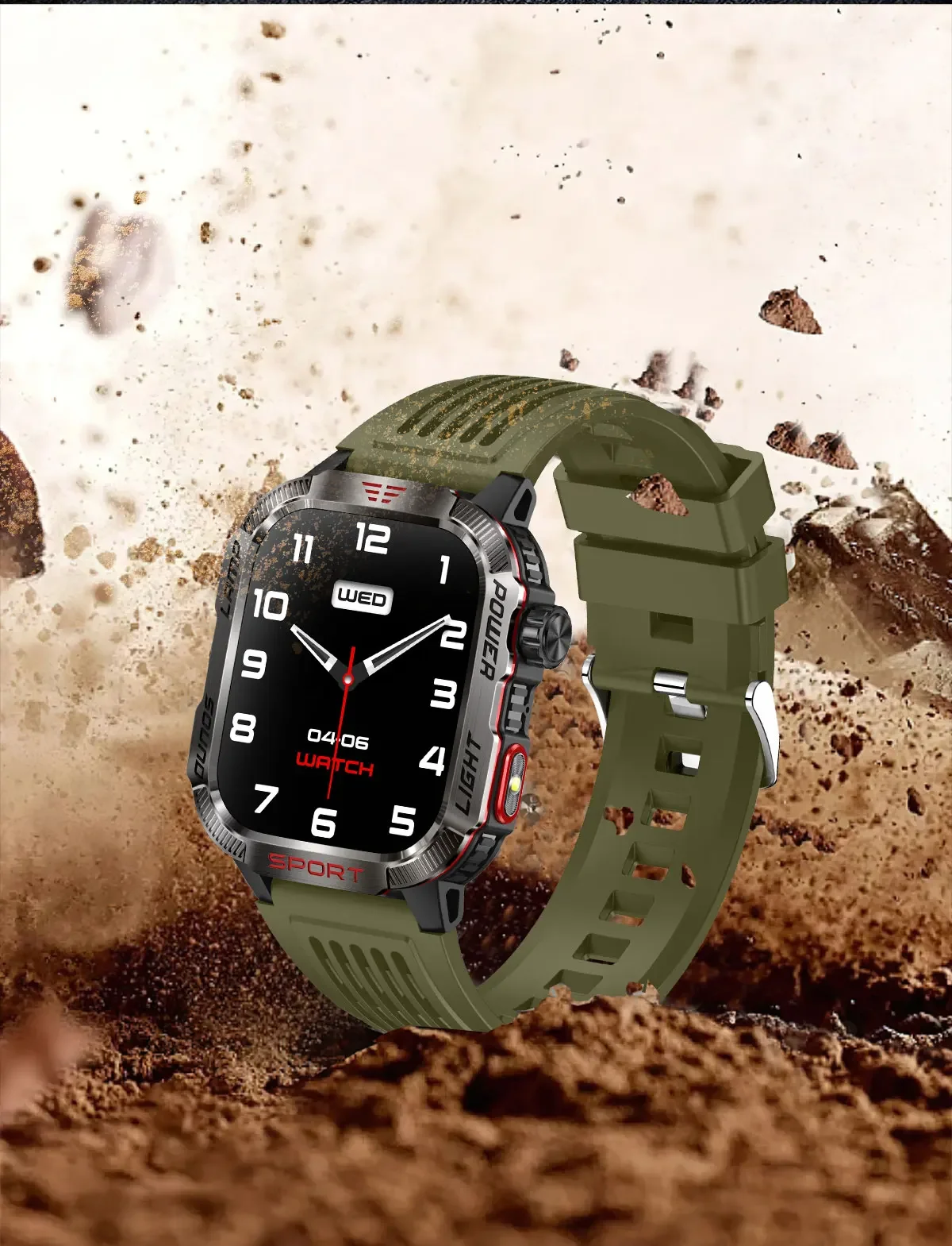 New 2.01-inch Outdoor Men Smart Watch 3ATM Waterproof Bracelet 600Mah Battery Compass LED Flashlight Bluetooth Call Smartwatches