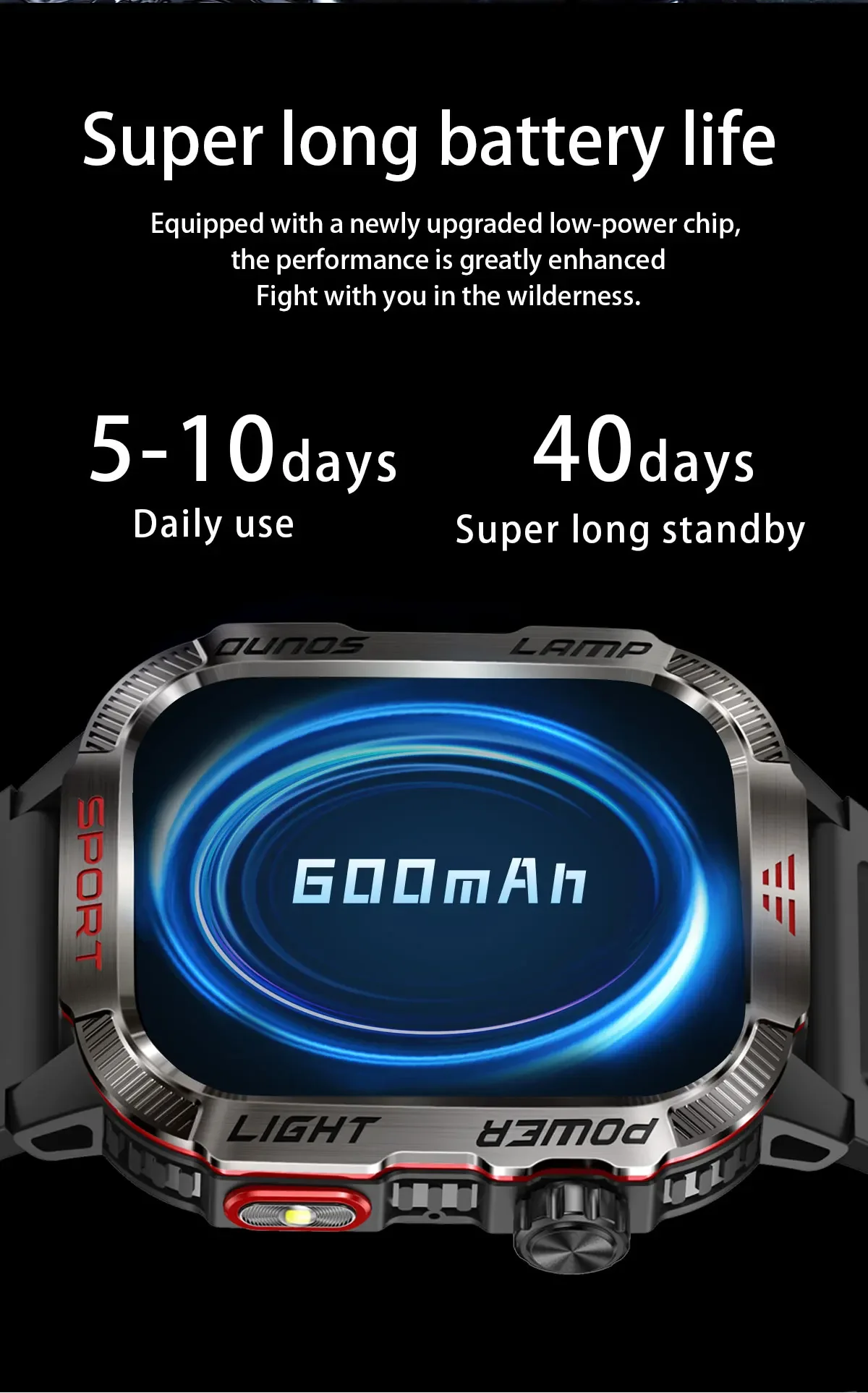 New 2.01-inch Outdoor Men Smart Watch 3ATM Waterproof Bracelet 600Mah Battery Compass LED Flashlight Bluetooth Call Smartwatches