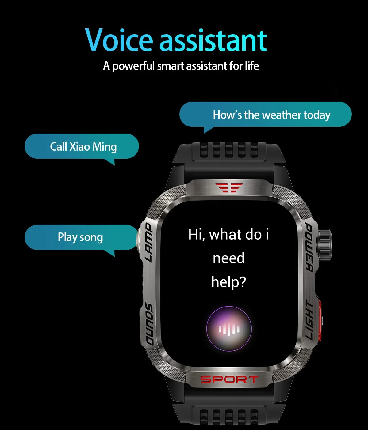New 2.01-inch Outdoor Men Smart Watch 3ATM Waterproof Bracelet 600Mah Battery Compass LED Flashlight Bluetooth Call Smartwatches