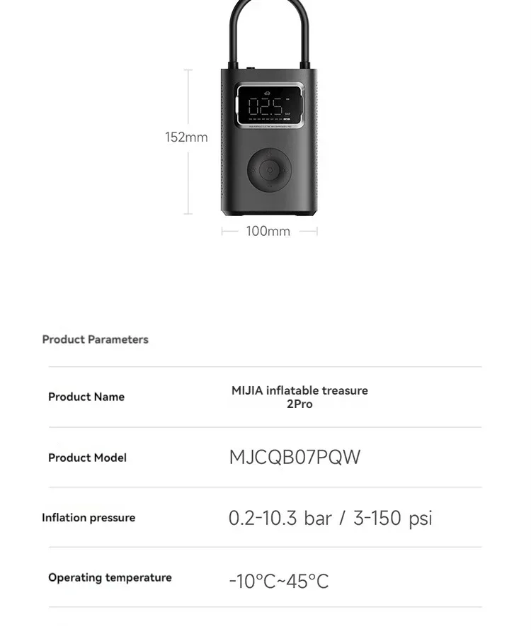 Xiaomi Mijia Air Pump 2 pro Portable Electric Inflator Pump Digital Display Inflator 150psi Max Basketball Tire 2500mAh Bike Car