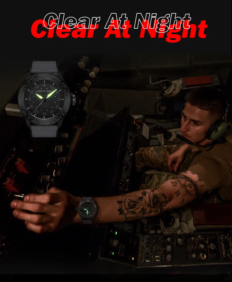 NORTH EDGE 2024 MACH Solar Power Quartz Watch Men's Pilot Sports Wristwatches Luminous Enviormentally Clock Men Waterproof 50M