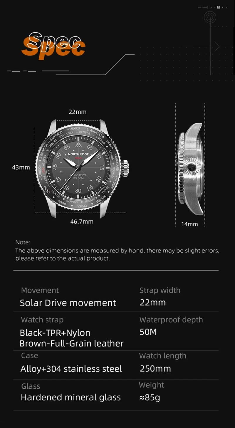 NORTH EDGE 2024 MACH Solar Power Quartz Watch Men's Pilot Sports Wristwatches Luminous Enviormentally Clock Men Waterproof 50M