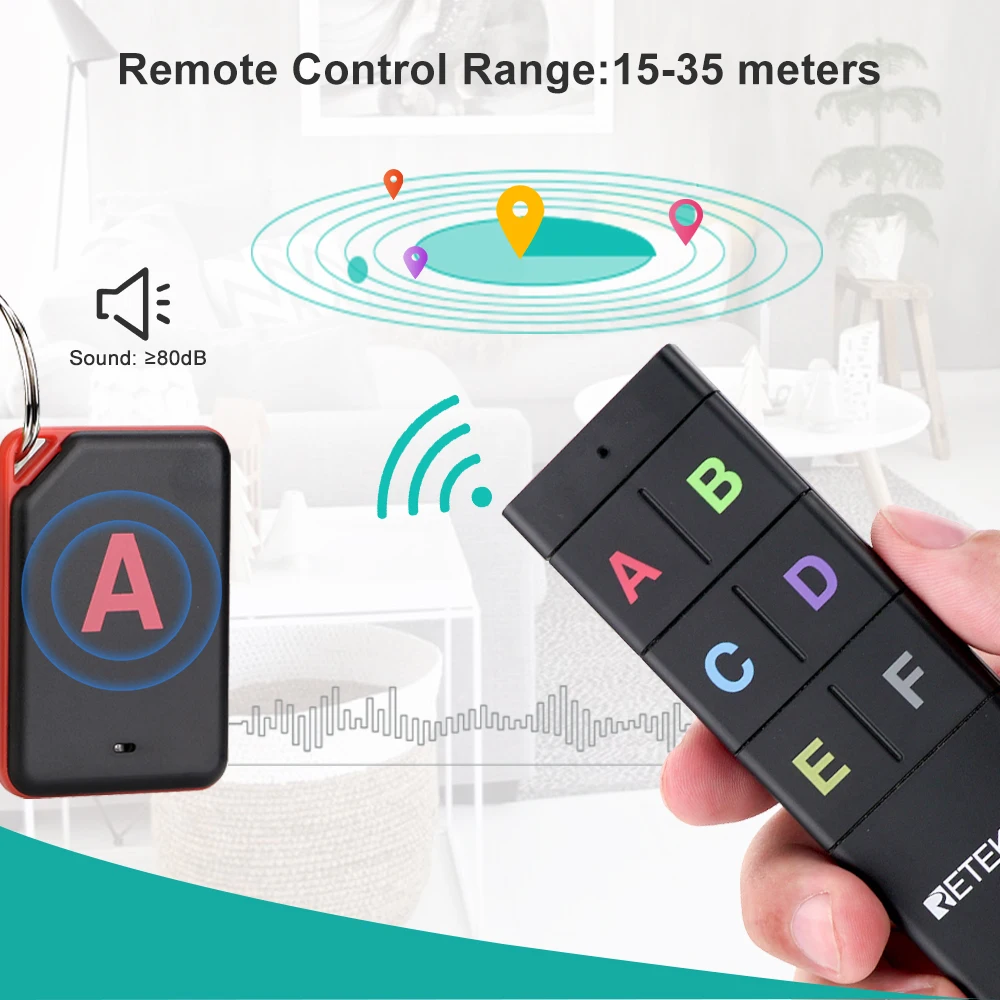 RETEKESS TH104 Wireless Key Finder RF Key Locator Pet Tracker Wallet Tracker Remote Control 1 RF Transmitter 6 Receiver