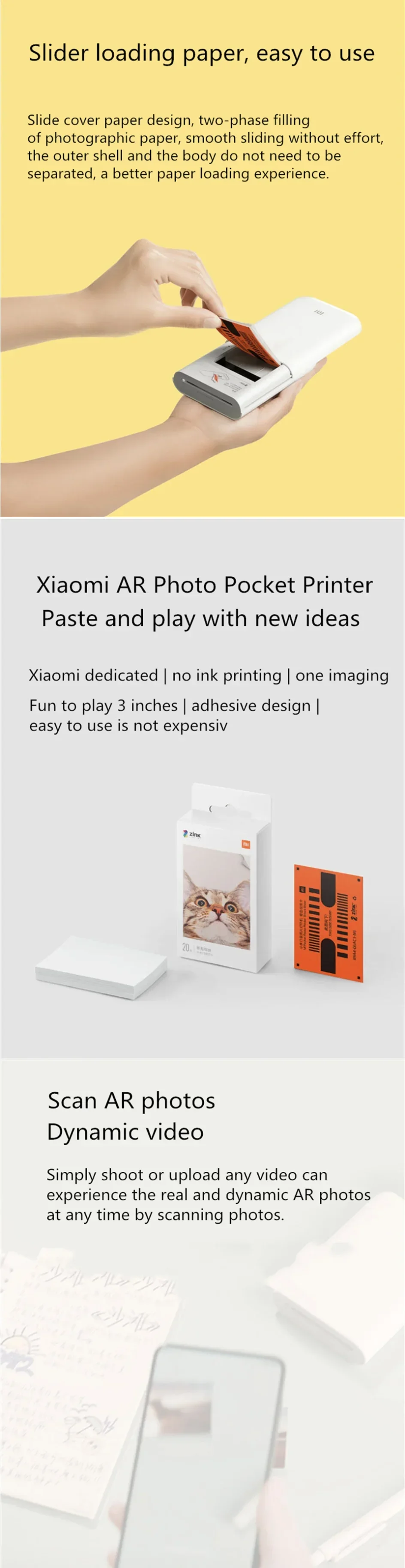 Xiaomi mijia AR Printer 300dpi Portable Photo Mini Pocket With DIY Share 500mAh picture printer pocket printer work with mijia