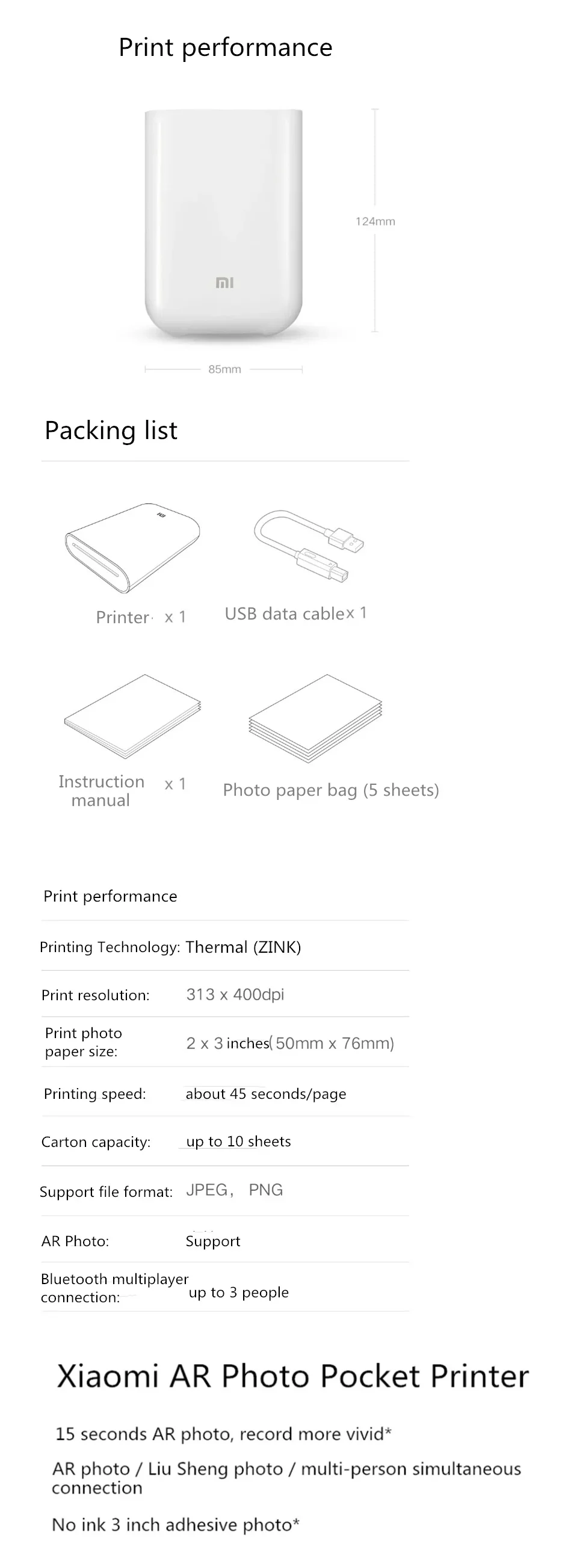 Xiaomi mijia AR Printer 300dpi Portable Photo Mini Pocket With DIY Share 500mAh picture printer pocket printer work with mijia