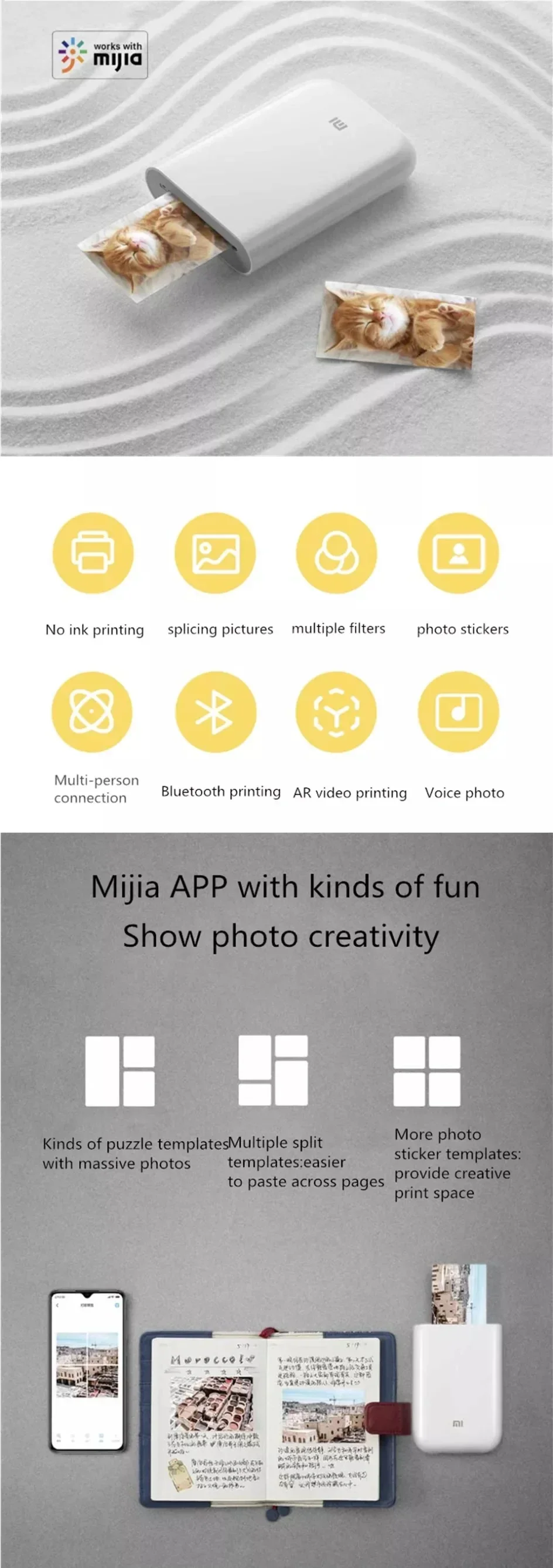 Xiaomi mijia AR Printer 300dpi Portable Photo Mini Pocket With DIY Share 500mAh picture printer pocket printer work with mijia
