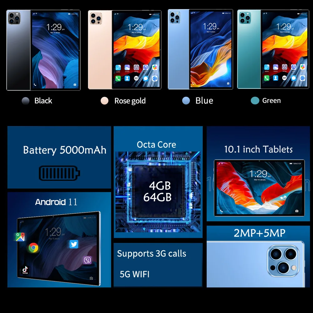 New 10.1-inch Tablet Pc 4GB RAM 64 ROM Supports video Calls Dual cameras Google Octa core Android 11.0 5000mAh Battery
