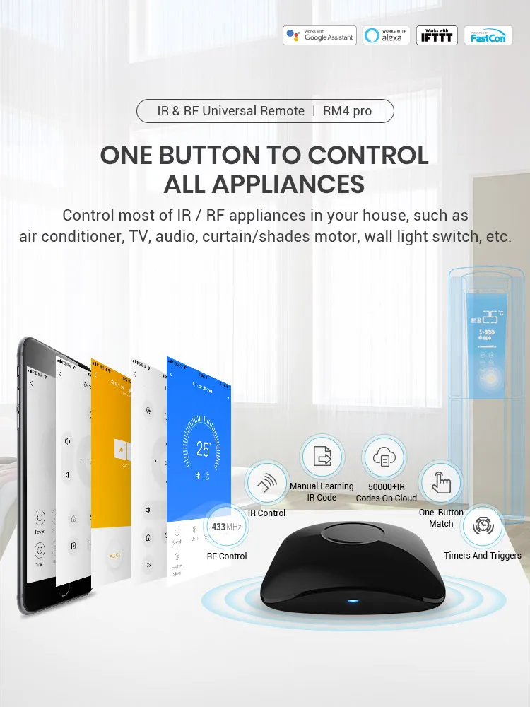 BroadLink RM4 Pro+ HTS2 Version Wireless Universal Remote Hub withTemp and Humidity Sensor Smart Home Solution
