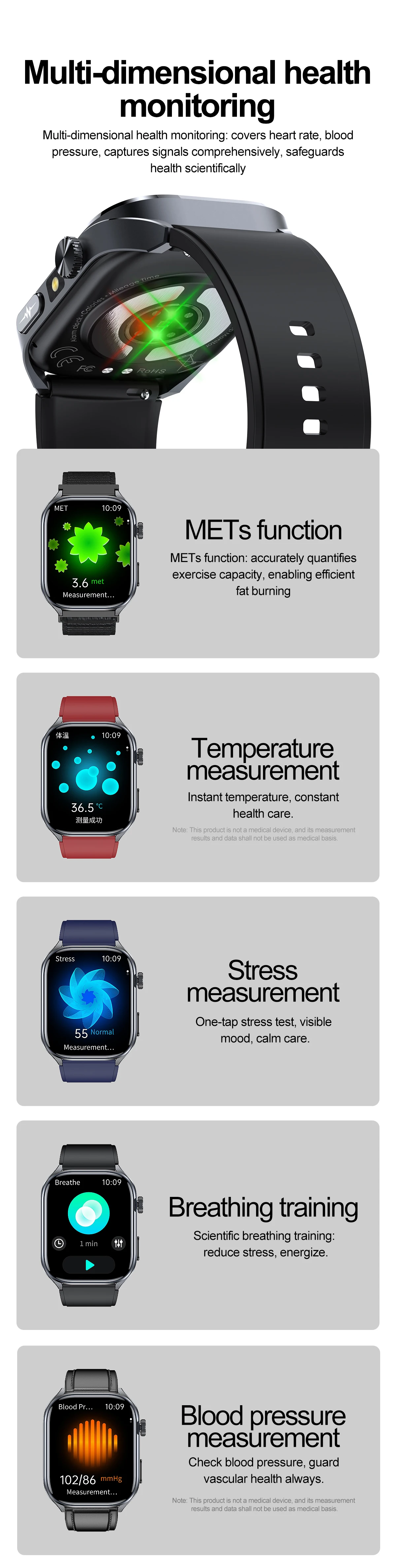 2026 New Body Fat Analysis Health Smart Watch For Men Women ECG Heart Uric Acid Blood Pressure 2.0" AMOLED Clock Call Smartwatch