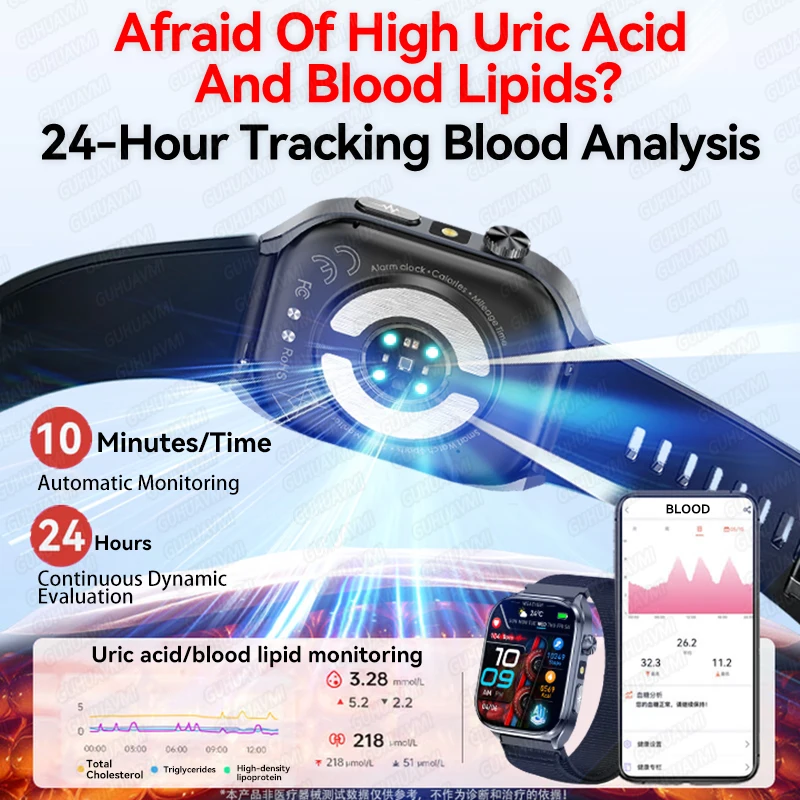 2026 New Body Fat Analysis Health Smart Watch For Men Women ECG Heart Uric Acid Blood Pressure 2.0" AMOLED Clock Call Smartwatch