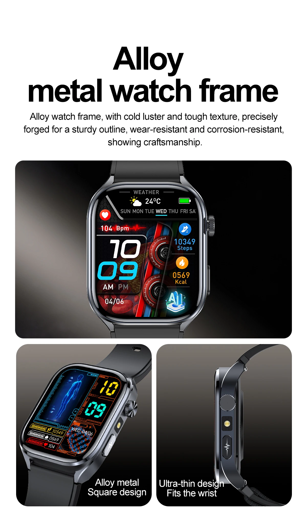2026 New Body Fat Analysis Health Smart Watch For Men Women ECG Heart Uric Acid Blood Pressure 2.0" AMOLED Clock Call Smartwatch
