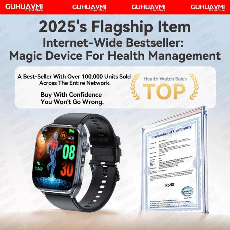 2026 New Body Fat Analysis Health Smart Watch For Men Women ECG Heart Uric Acid Blood Pressure 2.0" AMOLED Clock Call Smartwatch