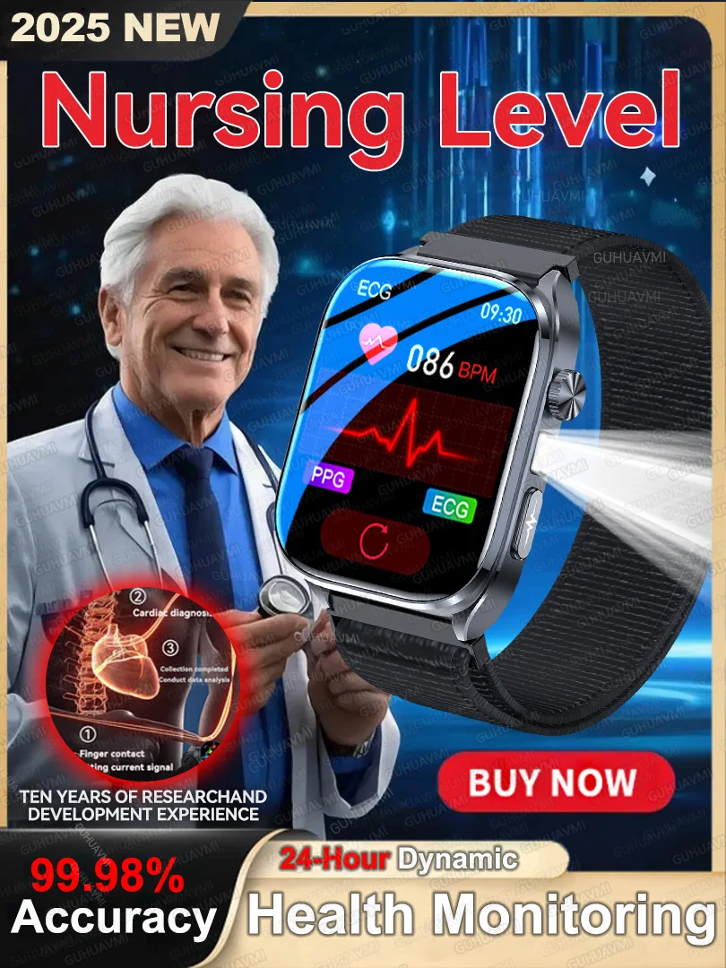 2026 New Body Fat Analysis Health Smart Watch For Men Women ECG Heart Uric Acid Blood Pressure 2.0" AMOLED Clock Call Smartwatch