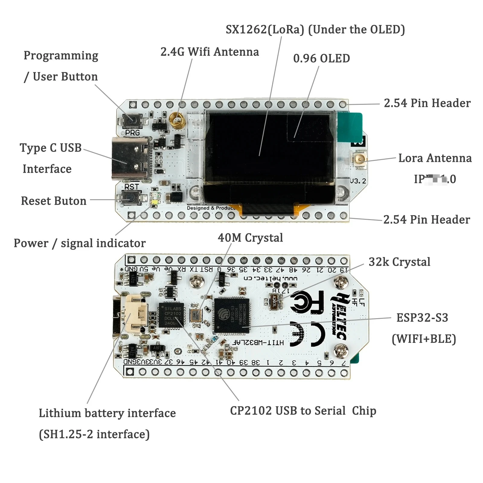 2Sets Heltec LoRa32 V3.2 IoT Dev board ESP32-S3 SX1262 0.96" OLED 863MHZ~928MHZ LoRa Module for Arduino Meshtastic LoRaWAN